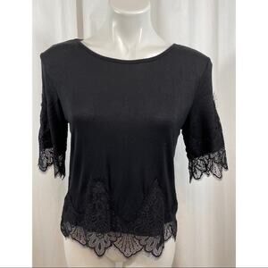 50% OFF Kontrol Blouse Lace Hems Top Scoop Neck Black
